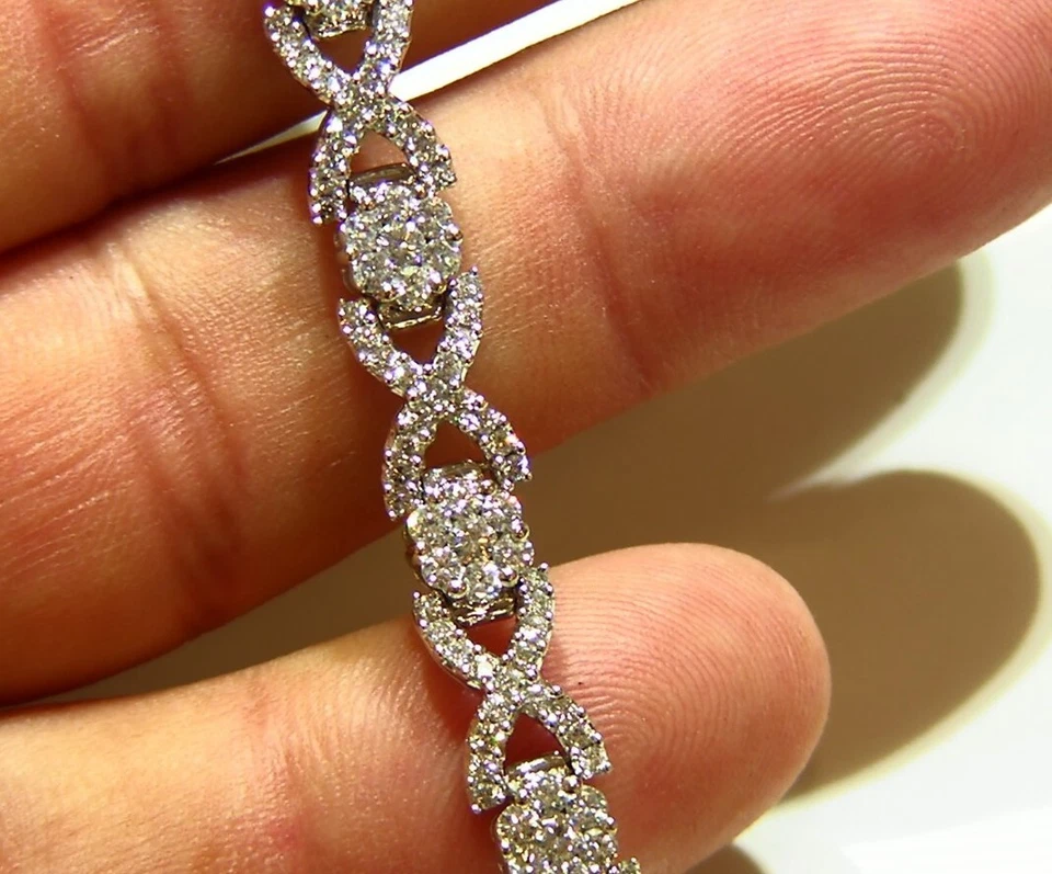Brazalete de tenis de diamantes naturales de oro blanco macizo de 5,00 quilates de 14 quilates de diseñador vintage  Foto 1 de 1