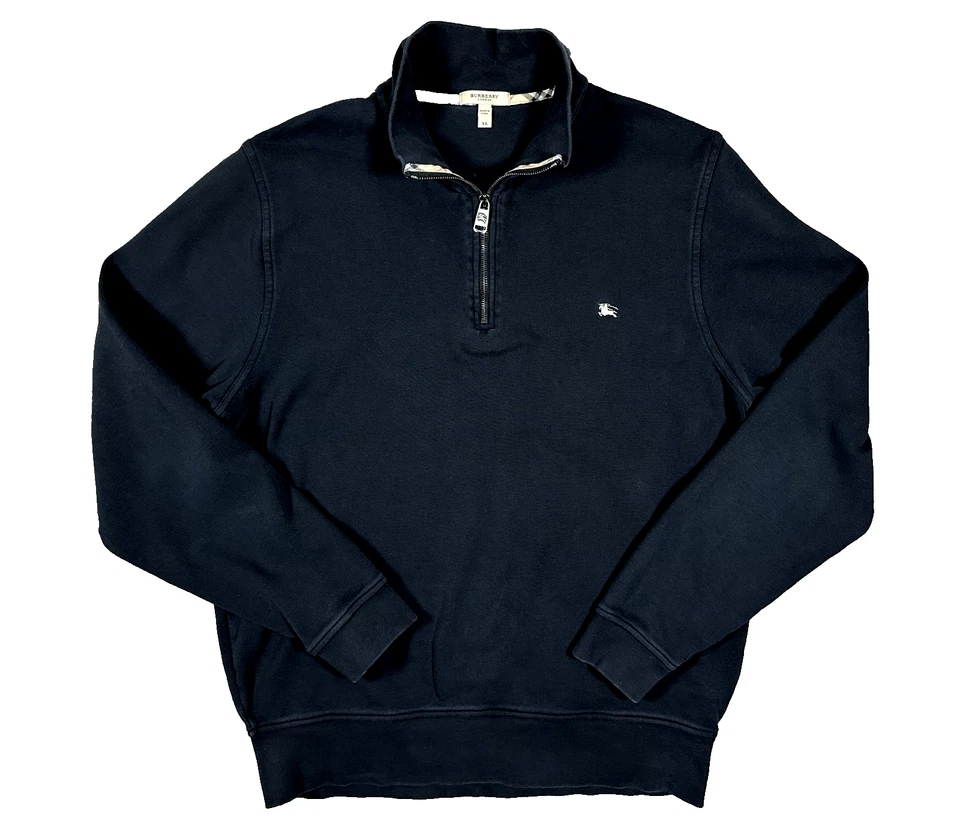 Burberry London Men’s Cotton Quarter Zip Pullover – Size XL – Black - Image 1 of 4