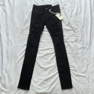 MNML Distressed Stretch Paisley Denim 28 X 33 Dark Wash Black Jeans - Picture 1 of 13