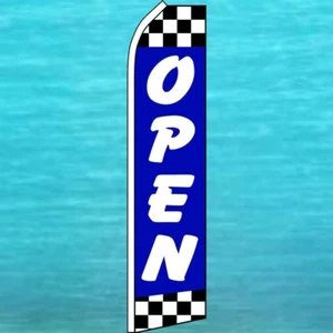 OPEN FLUTTER FLAG Blue / Checkers Auto Repair Advertising Feather Swooper Banner - Picture 1 of 7