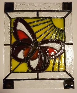 Glazed Leaded Hand Painted Stain Glass Wall Frame Art - Foto 1 di 3