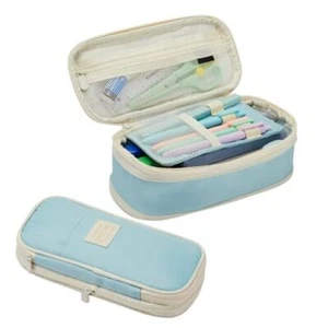 Large Capacity Pencil Case Pouch, Cute Aesthetic Big Capacity Zipper Sky Blue - Picture 1 of 7