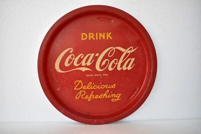 Vintage Coca Cola Werbe Dose Tablett Delicious Erfrischende Drink Rot Farbe Rare - Bild 1 von 4