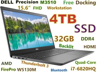 DELL Precision M3510 i7-QUAD HUGE 4TB SSD 32GB 15.6" IPS W5130M 2GB + DOCKING - Image 1 of 4