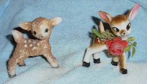 Vintage Ceramic Big Eyes Fawn Deer Figurines Christmas Japan 3" Tall Free Ship - Bild 1 von 7