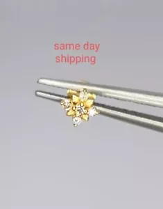 Diamant Blume Ohrstecker 14k Solid Gold Körper Piercing Schmuck Nase Geschenk - Bild 1 von 24