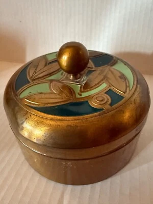Caja de polvo floral de latón Art Deco Chase vintage - por favor leer descripción Foto 1 de 4