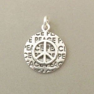 .925 Sterling Silver PEACE SIGN on Words Disc CHARM Medallion NEW 925 MY11 - Bild 1 von 2