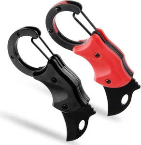 Coltello Pieghevole Con Coltello, 2 Pezzi, Nero E Rosso, EDC Con Moschettone, Ac - Foto 1 di 12