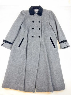 Rothschild Coat Girls Size 16 Grey Long Dress Coat Wool Velvet Bows - Image 1 of 4