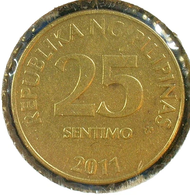 WORLD COIN SALE-2011 PHILIPPINES 25 SENTIMOS-BRASS PLATED STEEL COIN-KM#271.a - Image 1 of 3
