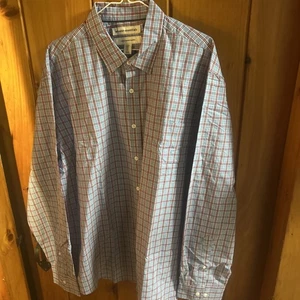 NWT Amazon Essentials Light Blue &Red Plaid 100% Cotton Shirt Long Sleeve 2XL - Picture 1 of 9