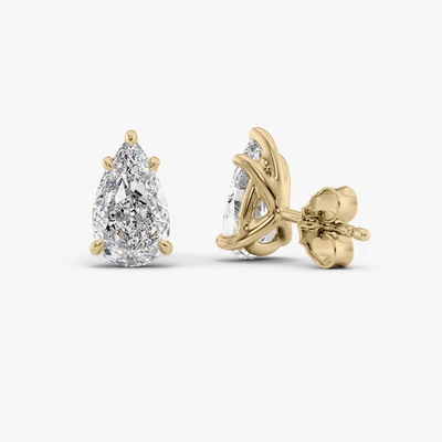 Gold Diamond Earring Lab Grown Pear Cut 2 Carat IGI Certified 18k Yellow E F  VS - Image 1 of 4