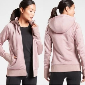 Athleta Rose Pink Triumph Luxe Sherpa Lined Fluffy Faux Fur Hoodie Jacket Size S - Bild 1 von 11