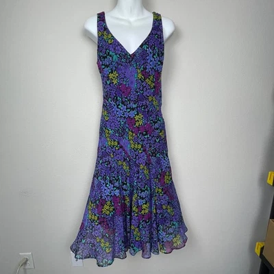 Jones New York 100% Silk Midi Dress Floral Y2K Soft Fairycore Romantic Size 10 - Image 1 of 4