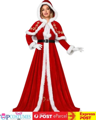 Deluxe Mrs Santa Claus Christmas Long Fancy Dress Up Costume Xmas Party - image 1 of 3