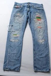 Polo Ralph Lauren Men's Sullivan Slim Repaired Jeans NC3 Blue Patched Size 33x30 - Picture 1 of 13