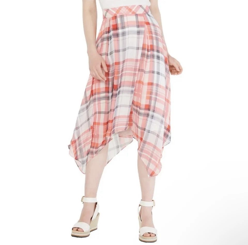 Tommy Hilfiger Womens Skirt Pink Size 4 Asymmetrical Tartan Plaid Crepe 040