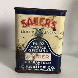 Vintage SAUER’S Ground GINGER Spice Tin Can Richmond Va Red White Blue - Picture 1 of 6