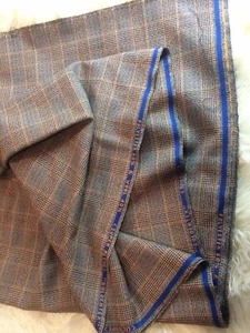 Vtg Goldentex Polyester Wool Blend Fabric Browns Blues Plaid 60”x98” Suit Fabric - Picture 1 of 5