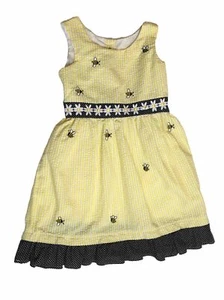 Rare Editions Size 6x Girls Yellow Check Lined Floral Dress with Bees - Picture 1 of 7