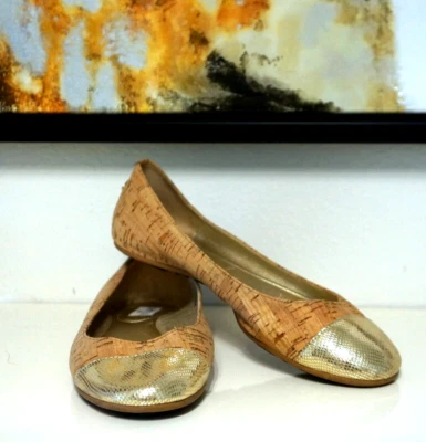 Jimmy Choo WHIRL Gold Toe Cork Ballerina Flat Shoe Ballet Tan sz 37.5 Italy - Image 1 of 4