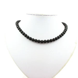 Collar de cuentas de ónix negro mate 8 mm con cadena de acero inoxidable - Imagen 1 de 3