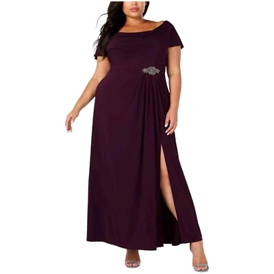 ALEX EVENINGS Pleated Cowl Neck Matte Jersey Embellished High Slit Dress 16W 1X - Image 1 of 4