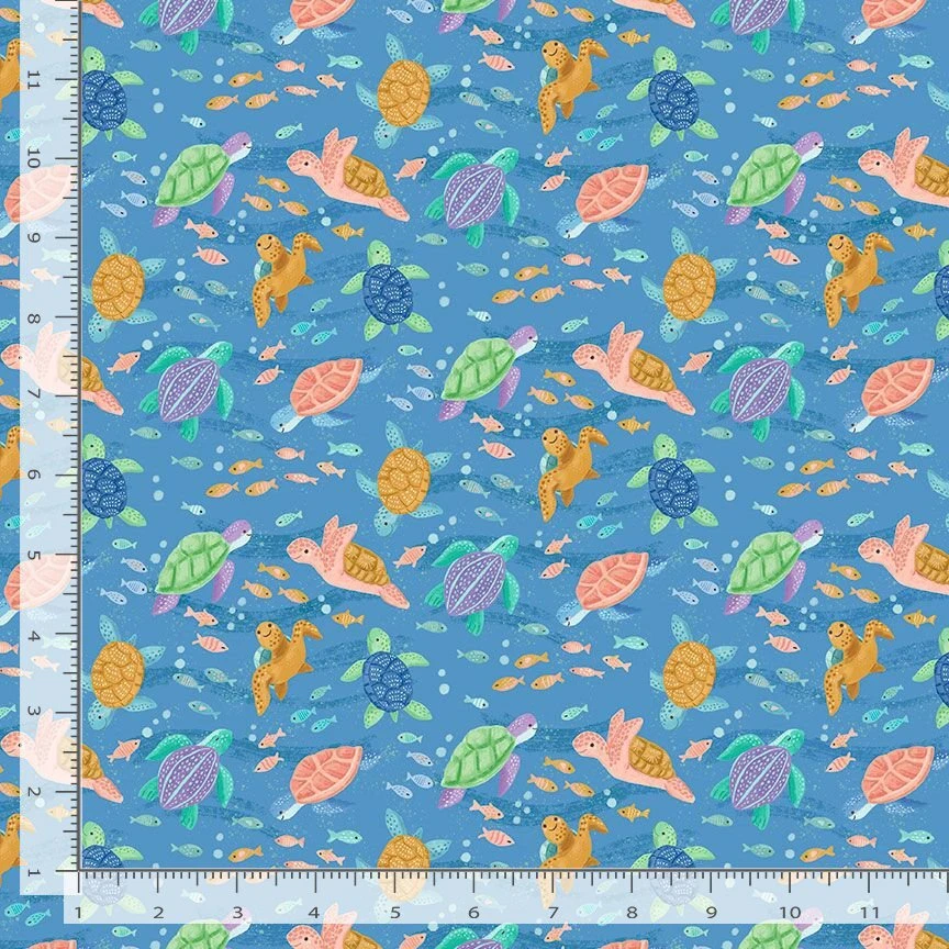 Nautical Fabric | Sea Turtle & Fish Allover Blue | Timeless Treasures YARD - Image 1 of 1