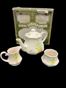 James Sadler Vintage Made In Staffordshire England Teapot Creamer Sugar New Box - Picture 1 of 12