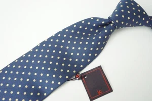 Isaia 7 Fold Navy Blue Gold Polkadot 100% Silk Tie Brand NEw - Picture 1 of 8