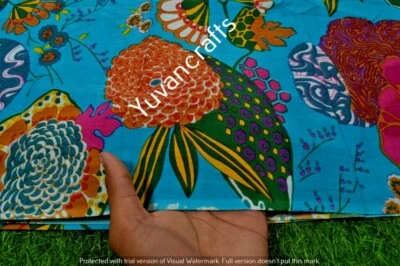 Indian Handmade Natural Hand Block Printed 1 Yard Sanganeri Cotton Print Fabric - Image 1 of 3