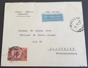 LEBANON BEYROUTH 1947 COVER TO PARDUBICE Czech Republic AIRMAIL ARMY STAMP 15X3