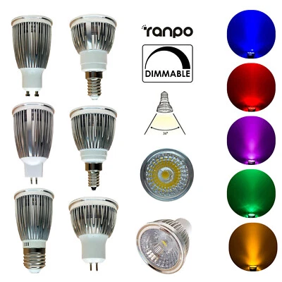 Dimmable 6W 9W LED COB Spotlight Bulbs GU10 MR16 E27 E14 E12 B22 Silver Lamp RK - Image 1 of 4