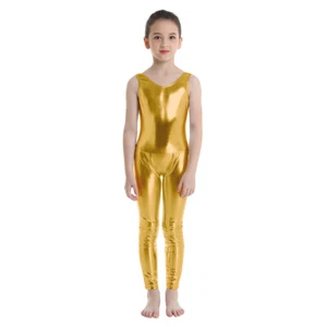 Girls Metallic Shiny Gymnastics Bodysuit Leotards Dance Pants Legging Dancewear - Picture 1 of 87