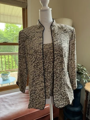 Alex Evenings Women's 2-Piece Tank Jacket Sparkly Neutral Wedding Glam Medium — 第 1/4 张图片