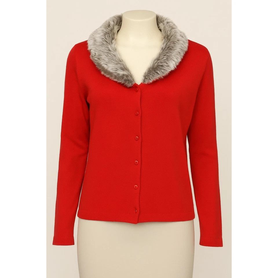 Cárdigan Suéter Grande Rojo Cuello Imitación Piel Clásico Y2K De Colección KIKIT Foto 1 de 4
