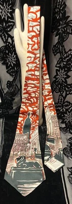Rare BOTANY Tie DEAD STOCK 1940s NY Public Library LION & Empire State Bldg MINT - Image 1 of 4