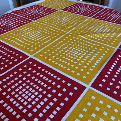 Vibrant Red & Yellow Abstract  Table Cloth. - Image 1 of 4