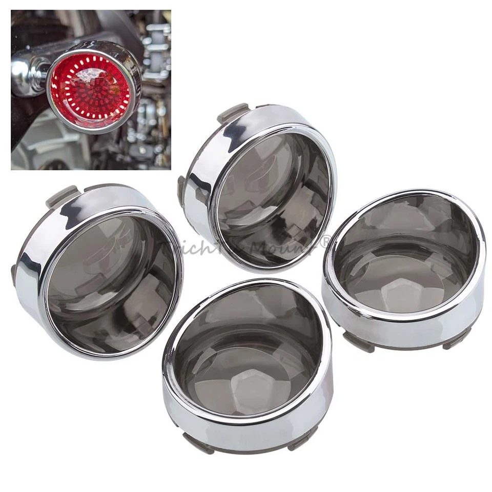 4x Turn Signal Light Lens Cover Chrome Bezels Visor For Harley Davidson Softail - Image 1 of 4