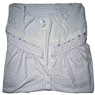 Cotton Nightgown, Sz M Adonna, Full Length Lavender w/Flowers Lace Ribbon - Image 1 of 4