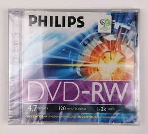 Disque vierge Philips DVD-RW 4,7 Go - Vidéo 120 minutes - Vitesse 1 à 2x - Neuf - Photo 1/2