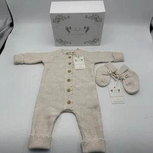 Isla & Fraser Bio Baumwolle Moosstich Strick Strampler + Booties 0-3M Neu - Bild 1 von 4