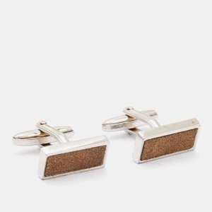 Hugo Boss Suede Silver Tone Cufflinks - Picture 1 of 4