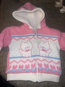 Vintage Girls Jacket Coat Tiny-Tots Originals Sherpa Lined Cats 12 Months - Picture 1 of 3