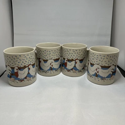 Белый курица и цыплята кофе чашки набор из 4 кружек с ручкой фермерский дом читать⬇️ - Изображение 1 из 4