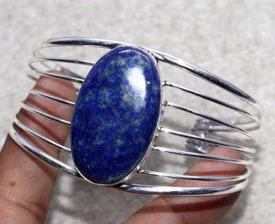 Brazalete enorme enchapado en plata 925 lapislázuli hecho a mano con piedras preciosas tamaño 6,5" GW Foto 1 de 3