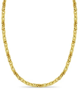 14k Solid Yellow Gold Handmade 5mm Fancy Rolo Link Necklace, 18", Approx 35g - Picture 1 of 3