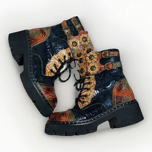 L'Artiste by Spring Step Leather MultiColor Black Floral Print Comba Boot US 7 - Picture 1 of 16