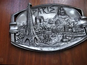 VINTAGE SOLID HEAVY PEWTER SOUVENIR ASHTRAY SUPERB 3D DESIGN PARIS EIFFEL 6.5" - Picture 1 of 3